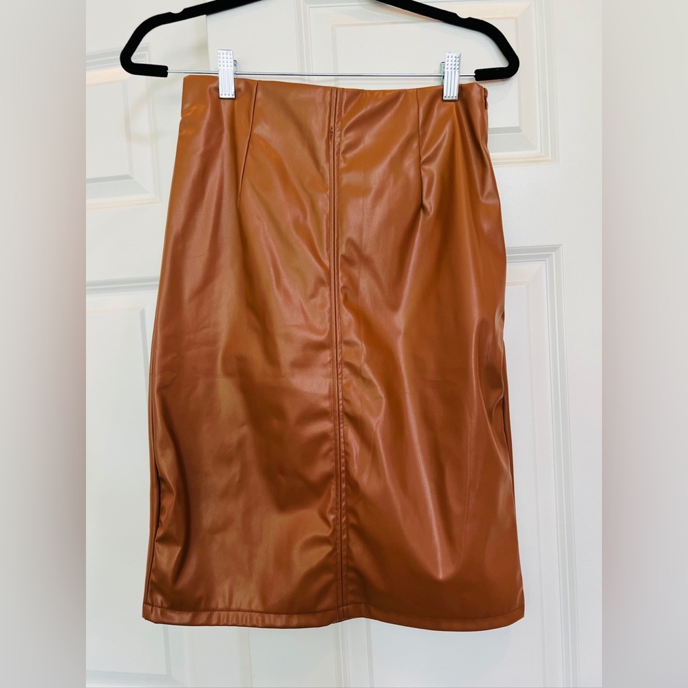 Midi length leather skirt